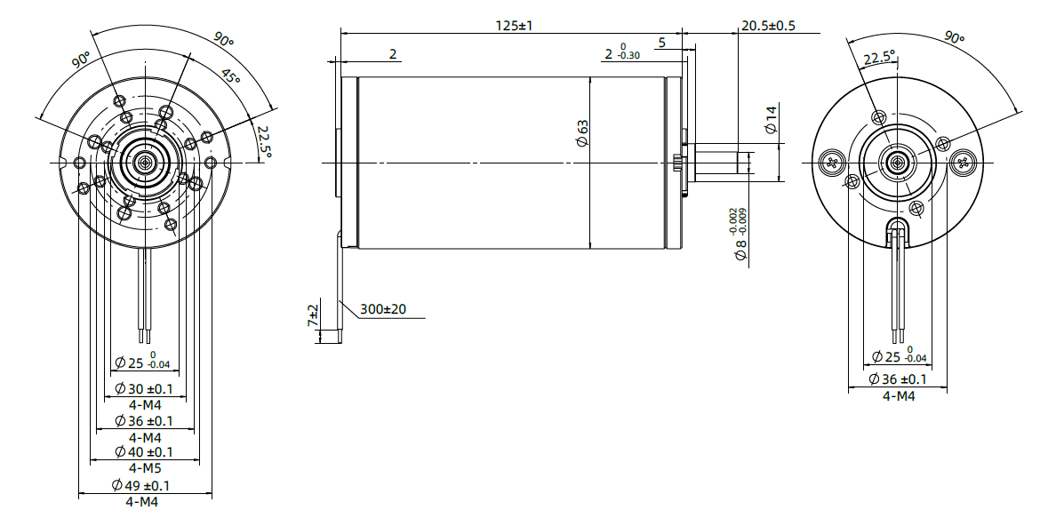 Plan dimensionnel du moteur DC à balais 63mm